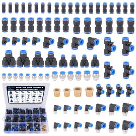 XaXmTee 90 Pcs Quick Connect Air Line Fittings Kit Pneumatic Push Lock Air Fittings 1/8",1/4",3/8",1/2" Push to Connect & NPT Thread Air Hose Fittings Quick Release Airline Fitting Kit