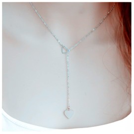 Heart Penant Necklace, Boho Love Heart Lariat Y Shape Necklace Chain Jewellery for Women Girls Teens (Silver)