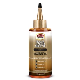 African Pride Black Castor Miracle - Aceite de sellado para cabello y cuero cabelludo, bloquea la humedad y calma, contiene aceite de ricino negro, aceite de árbol de té, aceite de soja, 6 onzas