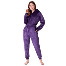 CityComfort Onesies for Women Soft Comfy Fleece Pyjamas Nightwear for Women Fluffy Fleece Onesie Lounge Wear Sizes S-XL (Dark Purple, S)