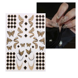 Christmas Nail Art Stickers Gold Glitter Snowflake Clock Nail Decals 3D Self-Adhesive New Years Snowman Bell Butterfly Nail Design Cute Winter Xmas Elk Penguin Nail Supplies for Women Girls 8 Sheets