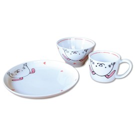 Children's Tableware Set, Ceramic, Made in Japan, Girls, 3-piece Set, Arita Ware, Hasamiyaki, Nikoniko Club, Rabbit, Rabbit