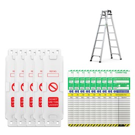 Ladder Tags Inserts Holder Kit, Ladder Safety Inspection Tags, Record Kit 5 Holders & 10 Inspection Inserts for Indoor, Outdoor Use Essential for Ladder Maintenance, Workplace Safety Tracking
