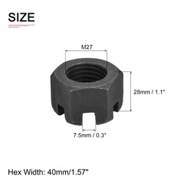 DTGN M27x2mm(DxP) Slotted Hex Castle Nuts - 1Pack - Good for Machinery Repairing - Carbon Steel Blackened Hexagon Nuts - Black