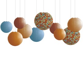 METHEDEECO Vintage Floral Paper Lanterns Set -10pcs Sunset Orange Beach Party Wildflower Patterne Hanging Lantern for Anniversary,Baby Shower Bachelorette,Birthday, Valentines Day Decor Party Gift