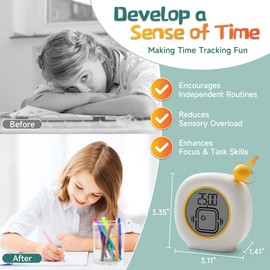 VEWINGL Visual Timer for Kids - 99 Minute Digital Timer/Clock/Alarm for Classroom, Homework, Screen Time - Adjustable Autism, ADHD, and Time Management Tool (1, White＆Yellow)