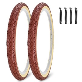 SIMEIQI 2 Pack 24"/26"x2.125" 26"x2.35" Beach Cruiser Bike Tires Brown Cream Retro Color Foladable Replacement Beach Bike Tires for Beach City Commuter Hybrid Bicycles (24x2.125)