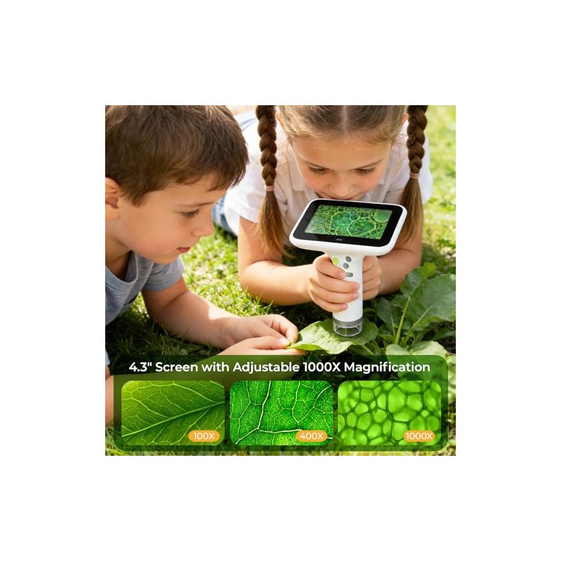 1000X Handheld Digital Microscope for Kids, 4.3" Large LCD Screen