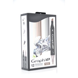Graph'it Pack of 12 Double Ended Alcohol Based Markers Mix Greys colors