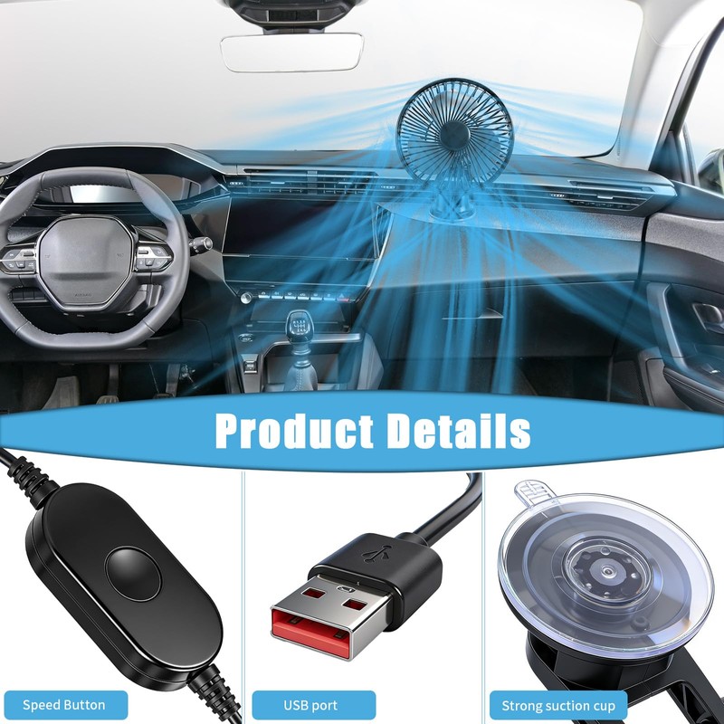 Grinsvalley 2 Set Portable Car USB Powered Auto Fan with