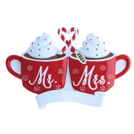 Our First Christmas Ornament, Wedding Gifts for Couples 2024, Just Married with Mr and Mrs, Cute Hot Cocoa Design, Couples First Christmas Ornament in Gift Box