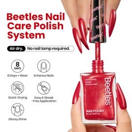 Beetles Red Nail Polish 15ML Quick Dry Red Glitter Nail Polish Red Fingernail Polish DIY Salon for Women