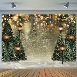 10x8FT Christmas Backdrop Xmas Tree Winter Snowflake Snow Scene Glitter Bokeh Green Photography Background Family Photoshoot Holiday Christmas New Year Party Decorations Banner Photo Booth Props