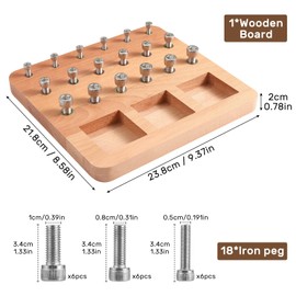 Wooden Peg board for Occupational Therapy with 3 Sizes of Pegs and Holes, Wood Pegboard for Finger Dexterity, Hands Therapy Peg Board to Improve Finger Motor Skills and Hand-Eye Coordination, 18 Holes