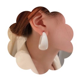 Aneneiceera Vintage White Circle Hoop Earrings Chunky Circle Hoop Dangle Earrings Large Acrylic Circle Earrings Wide Hollow Circle Earrings Candy Color C Shape Earrings Jewelry for Women and Girls