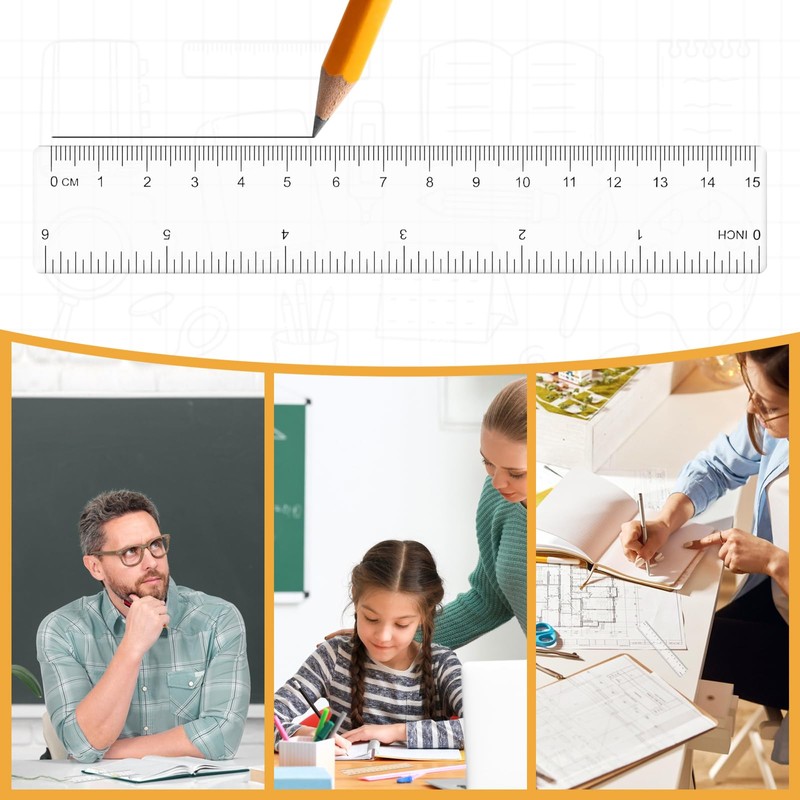 6 Pack Clear Ruler,15cm/6-inch Clear Plastic Ruler, Shatterproof Rulers,Thick Plastic