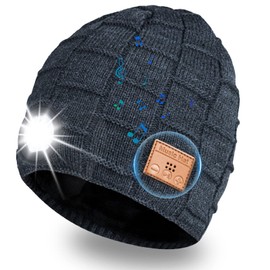 PUNLIM LED Beanie Hat with Light and Wireless Bluetooth Headphones,Unisex 3 Modes hat Light,USB Rechargeable Winter Camping headlamp Cap Birthday Gifts for Men/dad/Womens (Darkgray)