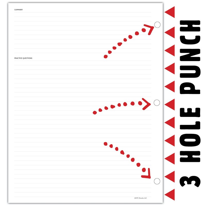 Cornell Notes Style Study Note Taking System Sheets, White, 3