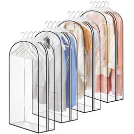 Full-Clear Garment Covers - 4 Pack 102x60cm Clear Clothes Covers with Side Zip, Moth Resistant Dustproof Waterproof Clothes Bags, Plastic Protector Storage Bag for Windbreaker Jackets Coats Dress Suit