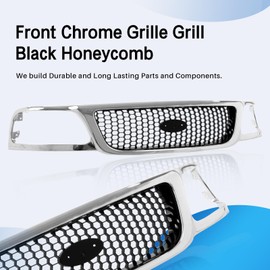 CarPartsDepot Front Chrome Grille Grill Black Honeycomb Insert Compatible With 1999-2003 Ford F-150 1999 F-250 FO1200404 3L3Z8200BB 4WD