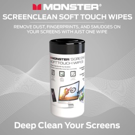 Monster ScreenClean Soft Touch Wipes, Screen Cleaner Wipes for Computer Screens, TV, Phones, Tablets, and Car Touch Screens, Home Office, 70 Count
