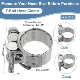 PATIKIL 32-35mm T-Bolt Hose Clamp, 4 Pack Intercooler Pipe Tube Clamps 304 Stainless Steel Radiator Hose Clamp for 1.26"-1.38" Pipe