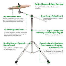 awagas Standard Double-Braced Cymbal Boom Stand Drum Hardware Kit 28"-47.2" Double Braced Adjustable Cymbal Stand Counterweight Adapter for Mounting Heavy Duty Crash, Ride, Splash Cymbals