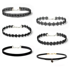 YEEQIN Black Choker Necklaces for Women Chokers Black Velvet Choker Necklaces Set Classic Gothic Tattoo Lace Choker (6PCs Lace Choker Necklaces)