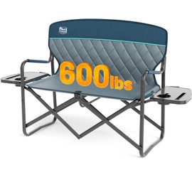 TIMBER RIDGE Double Camping Chair Portable Loveseat, Heavy Duty Folding Camp Couch, 2 person Director Chairs with Cup Holder for Outdoor Lawn Tailgates Picnic Sports Soccer Games Supports 600 lbs Blue