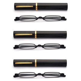 DBEFTLI Reading Glasses 3 Pack with Metal Tube Case Slim Metal Frame & Spring Hinge Portable for Home Office Travel 3.00