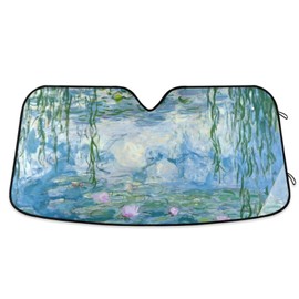 Car Windshield Sunshade Water Lilies Claude Monet Oil Paintings Flowers Sun Visor Protector Sunshade for Car,SUV,Truck