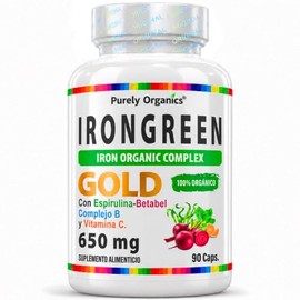 IronGreen | Hierro Suplemento | Bisglicinato de Hierro, Vitamina C, Complejo B, Betabel, Espirulina, Espinaca y Bioperine | Apoyo al transporte de Oxí