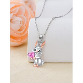 Dorunmo Bunny Necklace Rabbit Necklace Sterling Silver Bunny Necklace for Women Easter Necklace Heart Necklace Easter Bunny Necklace Animal Necklace Birthday Bunny Jewelry Gifts for Women