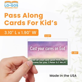 Cast Your Cares on God, 1 Peter 5:7, Bulk Pack of 25 Affirmation Scripture Cards for Kids, Pass it On Christian Bible Verse Cards for Sunday School, Childrens Church, & Youth Group Ministry