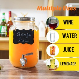 Einfache 1 Gallon Drink Dispenser with Stand,2 Pack Beverage Dispenser with Stand & Stainless Steel Spigot,Glass Water Lemonade Dispensers for Juice,Parties