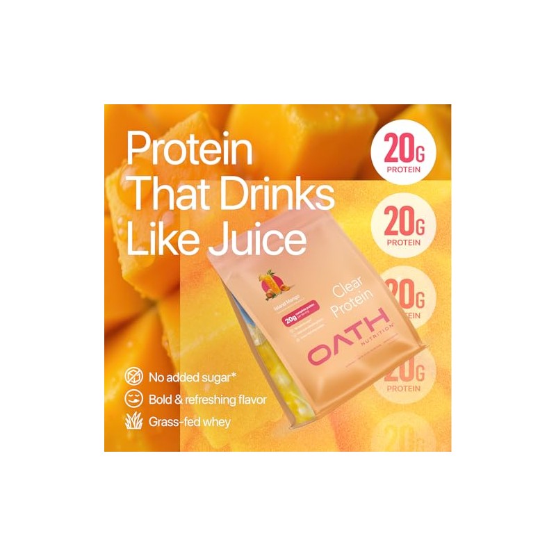 Oath Nutrition Clear Whey Isolate Protein Powder, Island Mango, 20g
