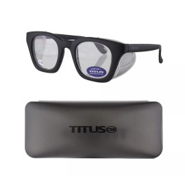 Titus Retro Safety Readers Cheaters Glasses Side Shields ANSI Z87 +1 +1.5 +2 - 1.0x with Case