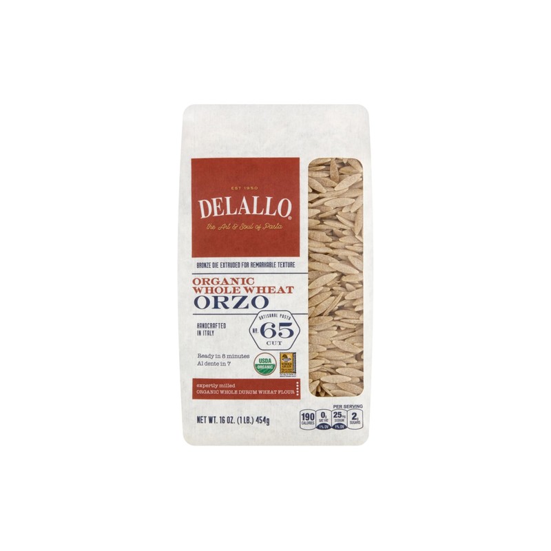 DeLallo Whole Wheat Orzo Pasta, Organic, Vegan, Made with Only