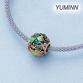 YUMINN Green Four Leaf Clover Charms 925 Sterling Silver for Bracelets and Necklaces Pendant Beads Jewelry for Women