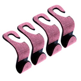 SINGYICO Car Hooks, Bling Diamond Car Headrest Hangers Organizer Universal for Handbag Purse Coat Auto Hooks Car Seat Hooks for Vehicle Car,4 Pack (Pink)
