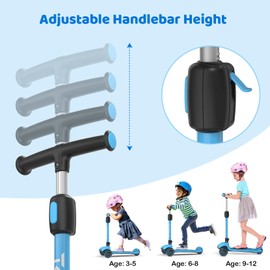 TONBUX Kids Scooter, Light Up 3 Wheel Kick Scooters for Kids 3-12, Folding Scooters with Adjustable Height - Toddler Scooter Lean-to-Steer & Widen Anti-Slip Deck