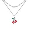 MONGAS Cherry Necklace 925 Sterling Silver Red Fruit Paperclip Necklace