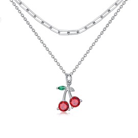 MONGAS Cherry Necklace 925 Sterling Silver Red Fruit Paperclip Necklace Cherry Jewelry Gifts for Women Mother Lovers