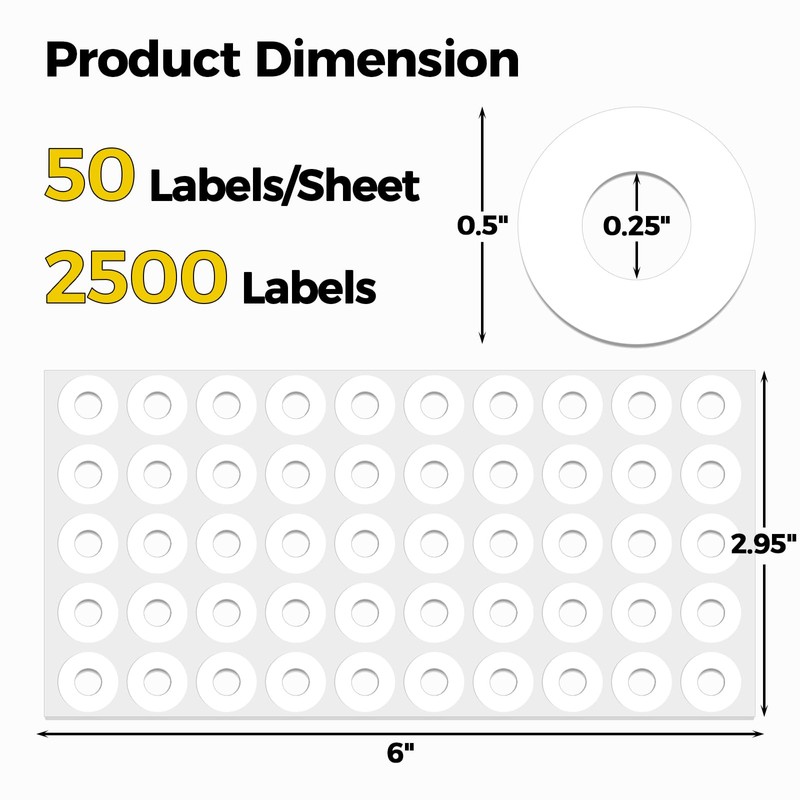 2500 Pcs Heavy Duty Hole Reinforcement Stickers - 1/4" Diameter