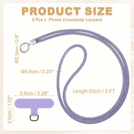 PATIKIL Phone Chain Crossbody Lanyard, 2Pcs Water Diamond Wrist Phone Bling Shoulder Strap with Tether Tab Universal Lanyard for Most Smartphones Bags Purses, Purple