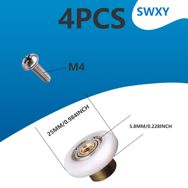Shower Door Rollers Replacement Runners, Diameter 25mm 4pcs Shower Door