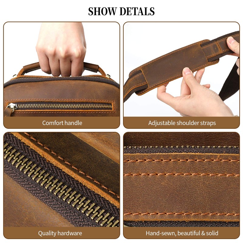 Ringsun Small Leather Travel Bag Zipper Crossbody Shoulder Bag Messenger