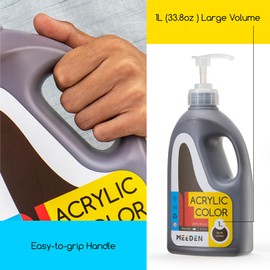 MEEDEN Burnt Umber Acrylic Paint: 1 L /33.8 oz Satin Liquid Paint with Pump Lid - Soft Body Art Paints for Canvas, Studio, School, Wall & Poured Paintings