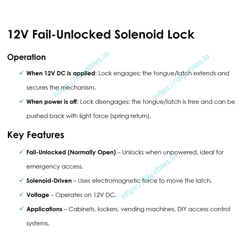 12V Electric Solenoid Lock – Fail-Unlocked Cabinet Door Lock, Normally