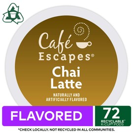 Cafe Escapes, Chai Latte Tea Beverage, Single-Serve Keurig K-Cup Pods, 72 Count (3 Boxes of 24 Pods)